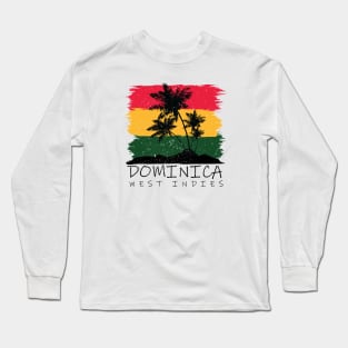 Dominica National Colors with Palm Silhouette Long Sleeve T-Shirt